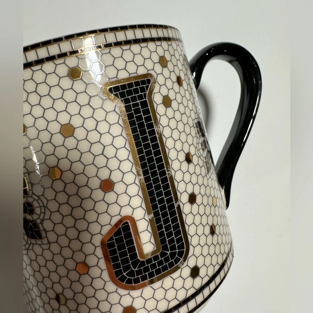 Anthropologie Margot Tiled Dining Bistro Mug Letter J - Picture 3 of 7